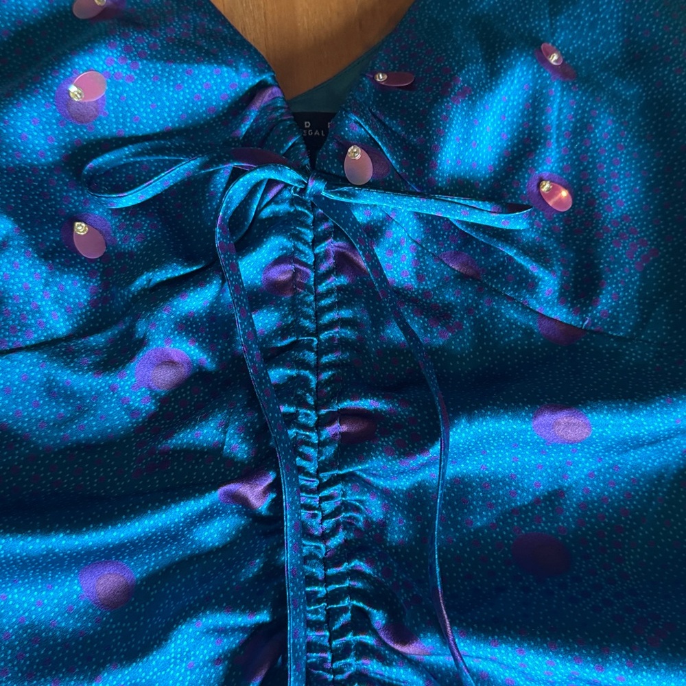 Vintage Laundry By Shelli Segal Blue tank with pink Accents medium side zip silk - Picture 3 of 9